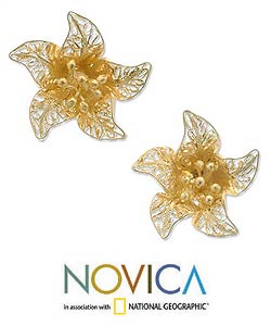 Goldplated Silver 'Bougainvillea Blossom' Earrings (Indonesia)