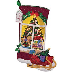 Christmas Tree Window Felt Applique Stocking Kit