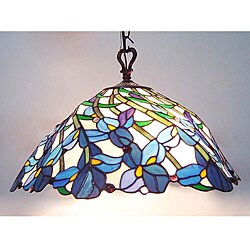 Tiffany-style Leafy Design Bronze Hanging Lamp