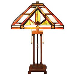 Tiffany-style Mission Table Lamp with Bronze Base