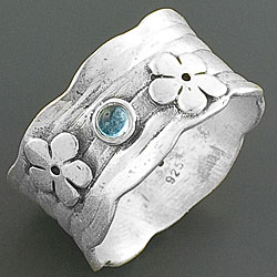Sterling Silver Blue Quartz Flower Ring (India)