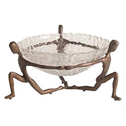 Textured Glass Bowl and Cast Bronze Holder