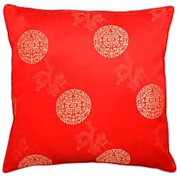Chinese Dragons and Lotus Red Cushion Cover.