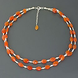 Sterling Silver Carnelian and Pearl Necklace (India)