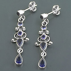 Sterling Silver Iolite Dangle Earrings (India)
