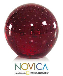 Murano 'Vermilion Sphere' Hand-blown Paperweight (Brazil)