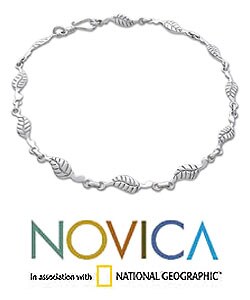 Sterling Silver 'Mint Leaves' Anklet (Indonesia)