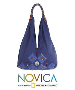 Cotton 'Navy Blue Fantasy' Shoulder Bag (Thailand)