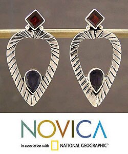 Garnet and Iolite 'Heartbeat' Earrings (India)