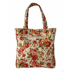 American Mills Quilted Red Floral Large Tote