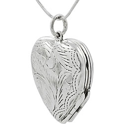 Sterling Silver 4-way Etched Heart Locket Necklace