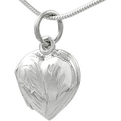Sterling Silver Etched Heart Locket Necklace