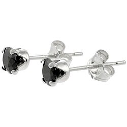 Sterling Silver Black Cubic Zirconia Stud Earrings