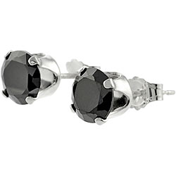 Sterling Silver 6-mm Black CZ Round Earrings