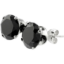 Sterling Silver 8-mm Black CZ Round Earrings