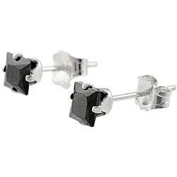 Sterling Silver 4-mm Black CZ Square Earrings