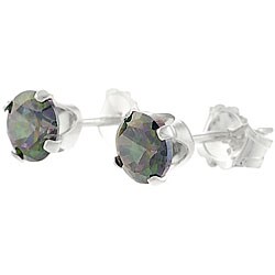 Sterling Silver 4-mm Mystic CZ Round Earrings