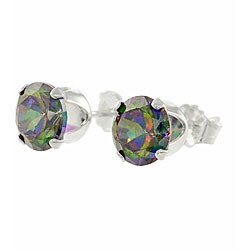 Sterling Silver 6-mm Mystic CZ Round Earrings