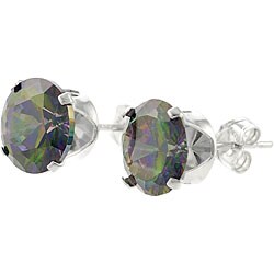 Sterling Silver 8-mm Mystic CZ Round Earrings