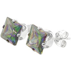 Sterling Silver 6-mm Mystic CZ Square Earrings