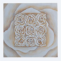 Painted White Roses I Wooden Tile