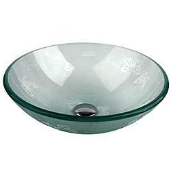 Fontaine Frosted Butterflies Glass Vessel Bathroom Sink