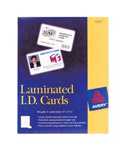 Laminated Laser/Ink Jet ID Cards, 3-7/8''x2'', 30 Ct, White