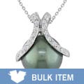 14k Gold 1/6ct TDW Diamond Cultured Tahitian Pearl Pendant (Case of 3)