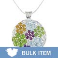 Sterling Silver Multi-Gemstone Floral Pendant (Case of 6)