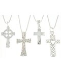 Sterling Silver Diamond-cut Cross Necklaces (Case of 4)