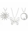Sterling Silver Sun Moon Butterfly Necklaces (Case of 3)