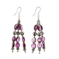 Silver Beaded Three Strand Amethyst Earrings
