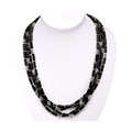 Silver Floral Beaded Black Agate Necklace
