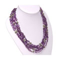 Silver Beaded Five Strand Amethyst Necklace