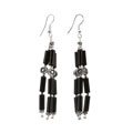 Black Agate Silver Floral Bead Earrings