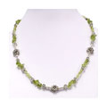 Peridot Silver Floral Bead Necklace