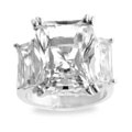 Silvertone Emerald-cut CZ Ring