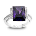 Silvertone Emerald Cut Purple CZ Ring