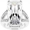 Silvertone Emerald-cut Cocktail CZ Ring