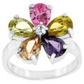 Silvertone Multi-colored Cubic Zirconia Flower Ring