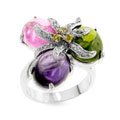 Silvertone Unique Flower CZ Ring