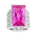 Sterling Silver Pink Emerald-cut CZ Cocktail Ring