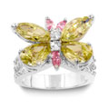Silvertone Multicolored CZ Butterfly Cocktail Ring