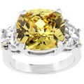 Silvertone Yellow Cushion-cut CZ Ring