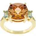 Goldtone Champagne and Aqua CZ Ring