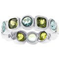 Silvertone Olive and Blue CZ Eternity Band
