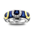 Silvertone Blue Enamel CZ Horseshoe Eternity Band