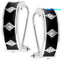 Silvertone Black Enamel & CZ Fashion Earrings