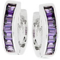 Silvertone Purple CZ Huggie Style Earrings
