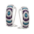 Silvertone and Aqua Blue Enamel with CZ Accent Earrings